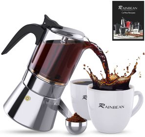 RAINBEAN Italian Expresso Maker, Moka Pot, Stovetop Coffee Makers, Stainless Steel Coffee Maker, Suitable for Induction Hob, 300ml/8.5oz/6 cup (espres