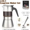 RAINBEAN Italian Expresso Maker, Moka Pot, Stovetop Coffee Makers, Stainless Steel Coffee Maker, Suitable for Induction Hob, 300ml/8.5oz/6 cup (espres