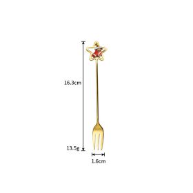 304 stainless steel tableware creative cute Christmas star spoon fruit fork coffee dessert spoon 6 sets off the shelf (Specifications: F42 Christmas fork socks * opp package)