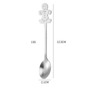 Cross border stainless steel Christmas tableware spoon creative coffee spoon gift box cute set cartoon gingerbread man spoon (Specifications: Silver Gingerbread Man)