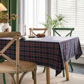 Yimanqiyun tablecloth; yarn dyed; green lattice; Christmas table cloth; American style; rectangular fabric; directly supplied by the manufacturer (colour: Sandwich case - navy blue, size: 140*240)