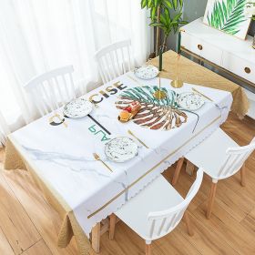 Marble pattern tablecloth waterproof; scald proof; oil proof; wash free; simple pvc table mat; tea table tablecloth; household luxury style (colour: Light and luxurious marble leaves, size: 120 * 120cm (straight edge type))