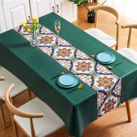 Benzhi Nordic embroidery printed tablecloth wholesale waterproof oil proof washfree rectangular pvc tablecloth table mat net red (colour: National New Wind - Dark Green, size: 140*220cm)