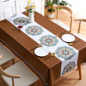 Benzhi Nordic embroidery printed tablecloth wholesale waterproof oil proof washfree rectangular pvc tablecloth table mat net red (colour: Exquisite embroidery - coffee color, size: 140*180cm)