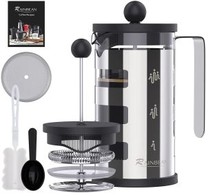 Medium French Press Coffee Maker 21oz/12 oz, Small Stainless Steel French Press 600 ml/350 ml, 100% BPA Free French Press Glass with Spoon and Brush (coloe: 350ml)