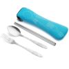 Portable 3 Pcs Stainless Steel Cutlery Set Flower Painting Fork Dinner Tableware Set Case Kit