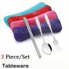 Portable 3 Pcs Stainless Steel Cutlery Set Flower Painting Fork Dinner Tableware Set Case Kit