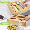 Ziplock Bag Organizer for Drawer; Bamboo Baggie Organizer; Plastic Wrap Dispenser with Cutter; Storage Bag Organizer Suitable Gallon; Quart; Sandwich&