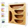 Ziplock Bag Organizer for Drawer; Bamboo Baggie Organizer; Plastic Wrap Dispenser with Cutter; Storage Bag Organizer Suitable Gallon; Quart; Sandwich&