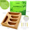 Ziplock Bag Organizer for Drawer; Bamboo Baggie Organizer; Plastic Wrap Dispenser with Cutter; Storage Bag Organizer Suitable Gallon; Quart; Sandwich&