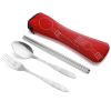 Portable 3 Pcs Stainless Steel Cutlery Set Flower Painting Fork Dinner Tableware Set Case Kit